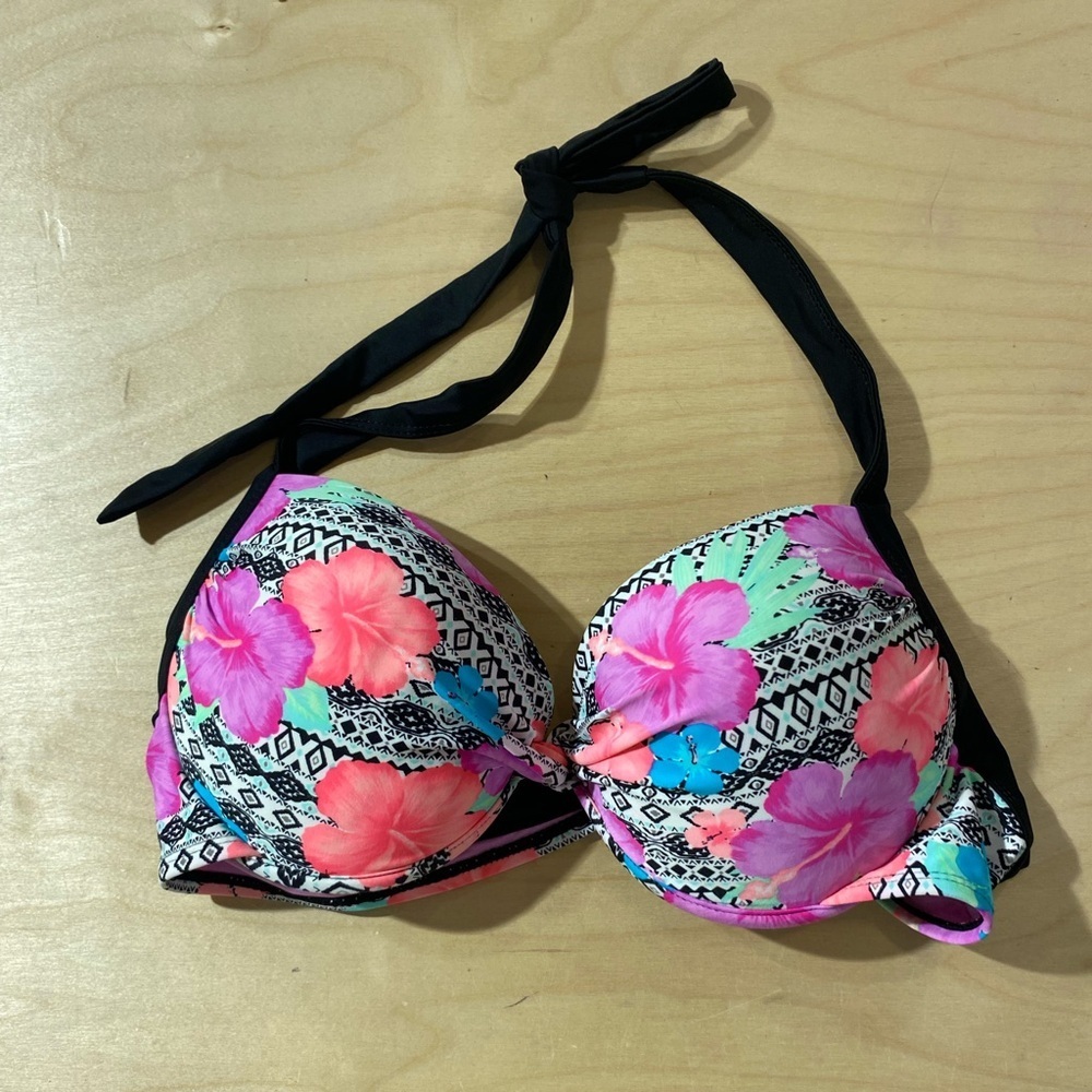 Tahiti Floral Bikini Top with Black Straps XL (MM)